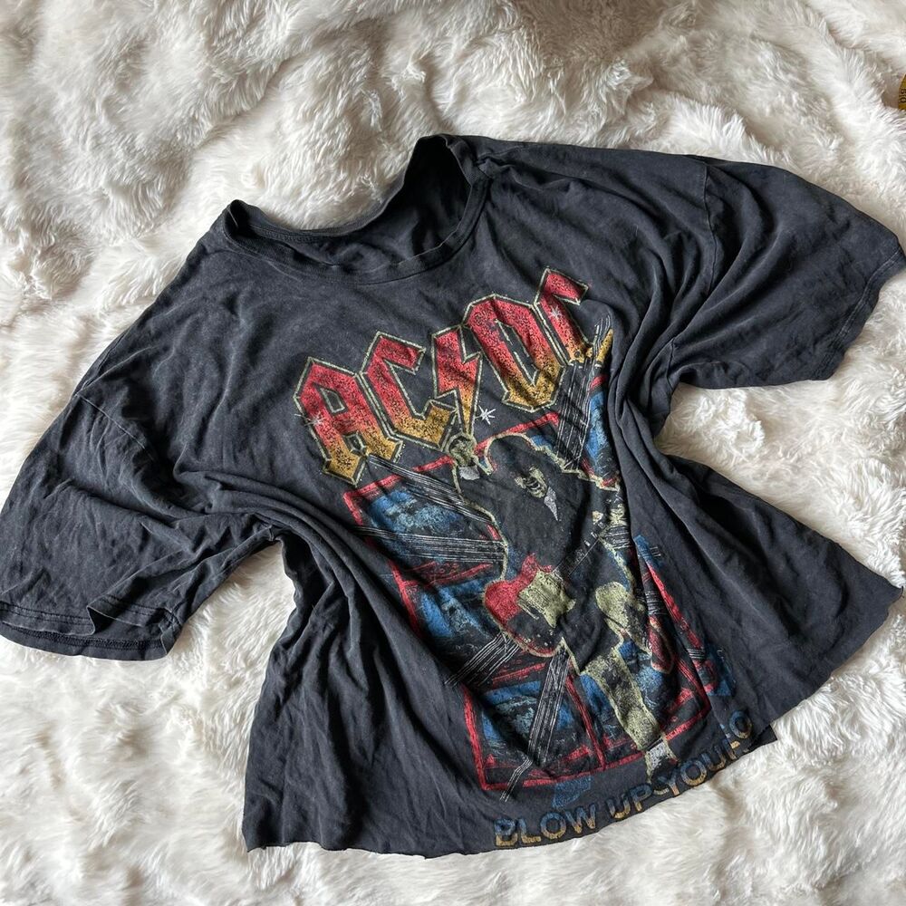 Women's Black and Grey ACDC T-shirt
